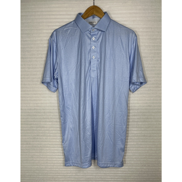 Collars & Co Polo Shirt Mens L Blue Houndstooth Performance Golf Dress Collar - Picture 1 of 8